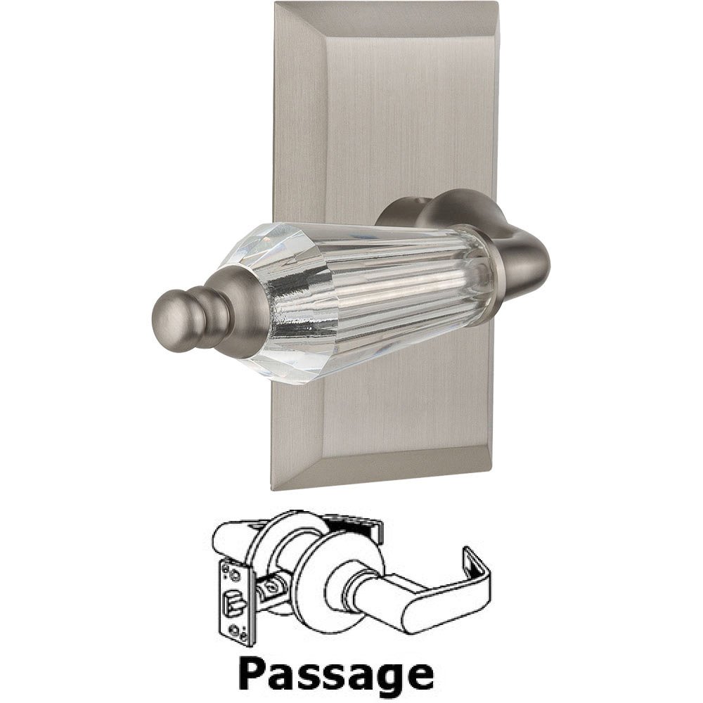 Nostalgic Warehouse Full Passage Set Without Keyhole - Studio Plate with Parlour Crystal Lever in Satin Nickel