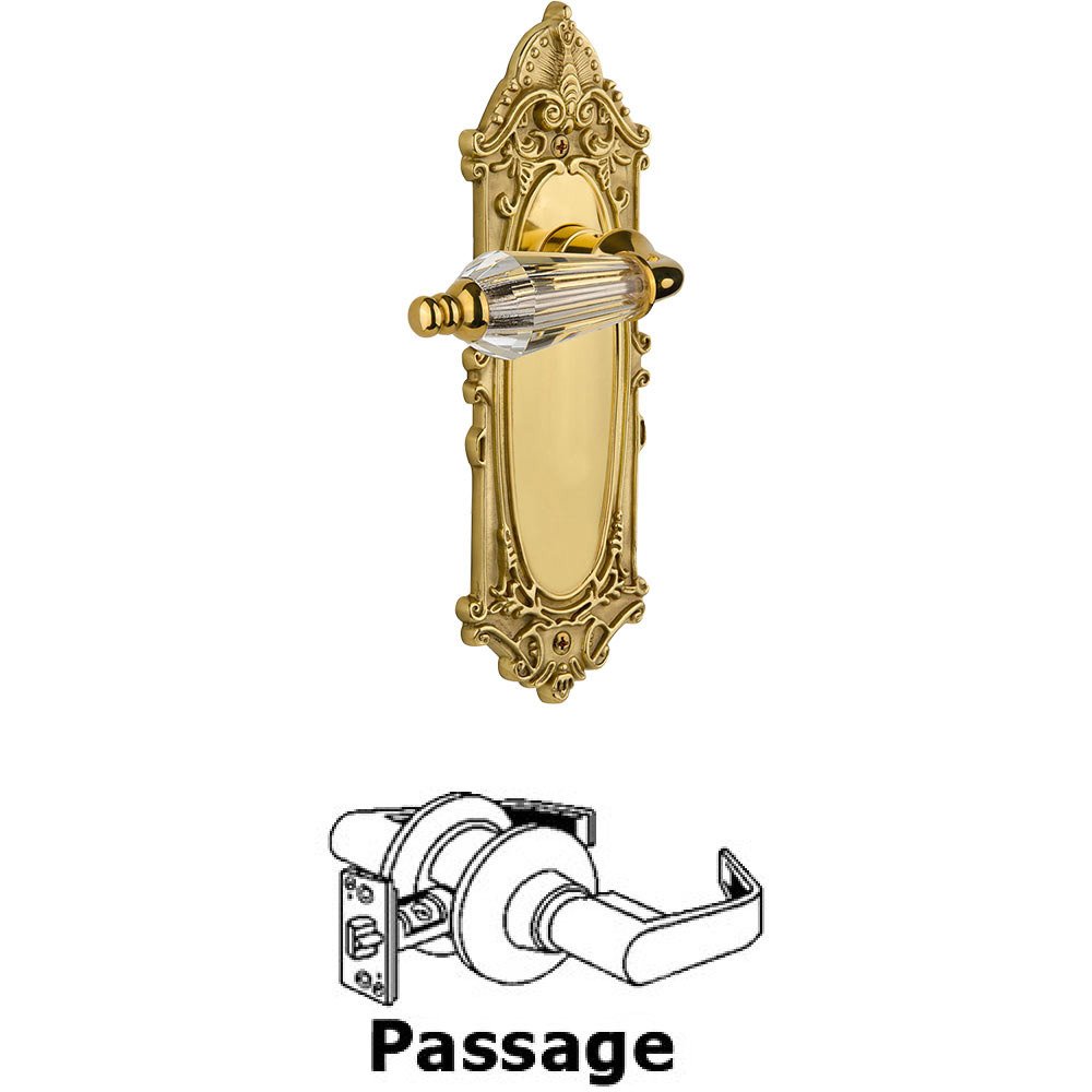 Nostalgic Warehouse Full Passage Set Without Keyhole - Victorian Plate with Parlor Crystal Lever in Unlacquered Brass
