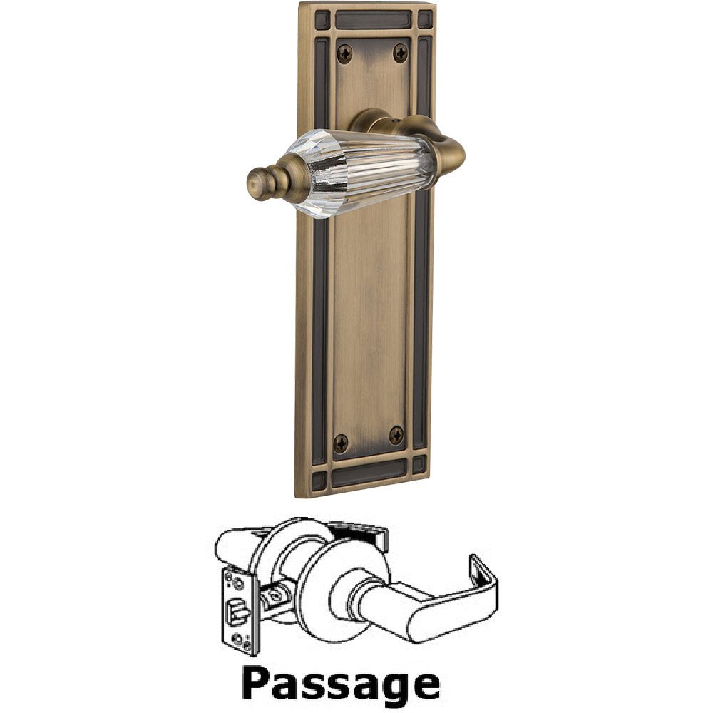 Nostalgic Warehouse Full Passage Set Without Keyhole - Mission Plate with Parlor Crystal Lever in Antique Brass