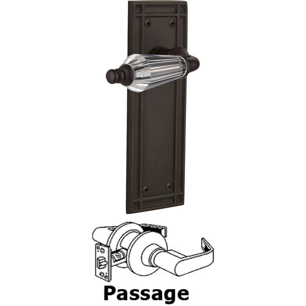 Nostalgic Warehouse Full Passage Set Without Keyhole - Mission Plate with Parlor Crystal Lever in Oil Rubbed Bronze
