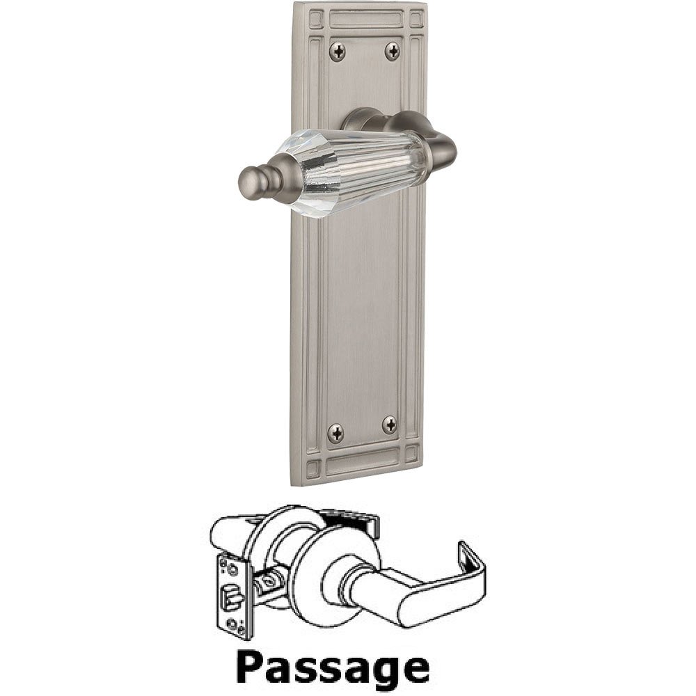 Nostalgic Warehouse Full Passage Set Without Keyhole - Mission Plate with Parlor Crystal Lever in Satin Nickel