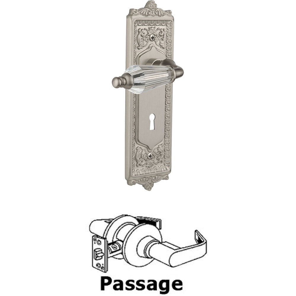 Nostalgic Warehouse Full Passage Set With Keyhole - Egg & Dart Plate with Parlor Crystal Lever in Satin Nickel
