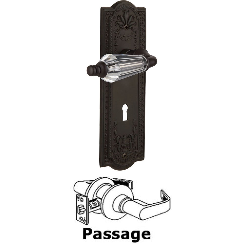 Nostalgic Warehouse Full Passage Set With Keyhole - Meadows Plate with Parlor Crystal Lever in Oil Rubbed Bronze
