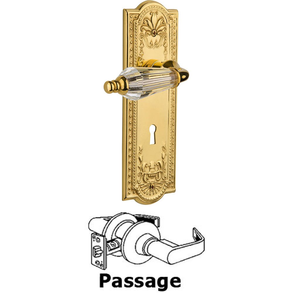 Nostalgic Warehouse Full Passage Set With Keyhole - Meadows Plate with Parlor Crystal Lever in Polished Brass