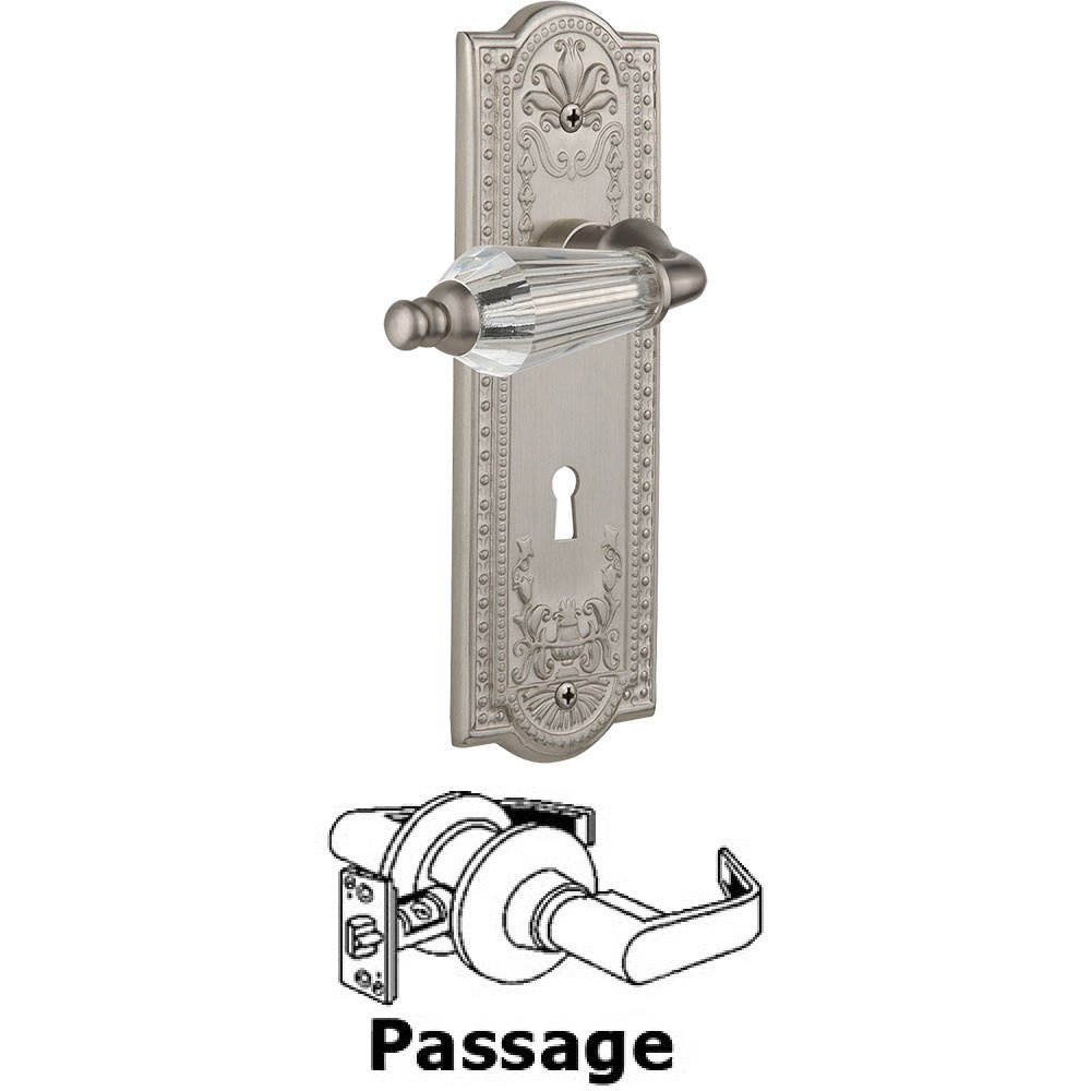 Nostalgic Warehouse Full Passage Set With Keyhole - Meadows Plate with Parlor Crystal Lever in Satin Nickel
