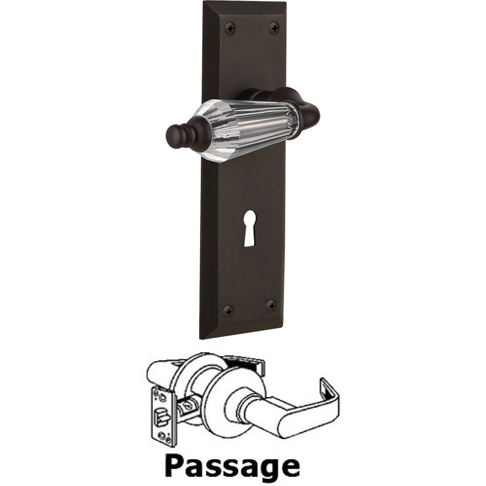 Nostalgic Warehouse Full Passage Set With Keyhole - New York Plate with Parlor Crystal Lever in Oil Rubbed Bronze