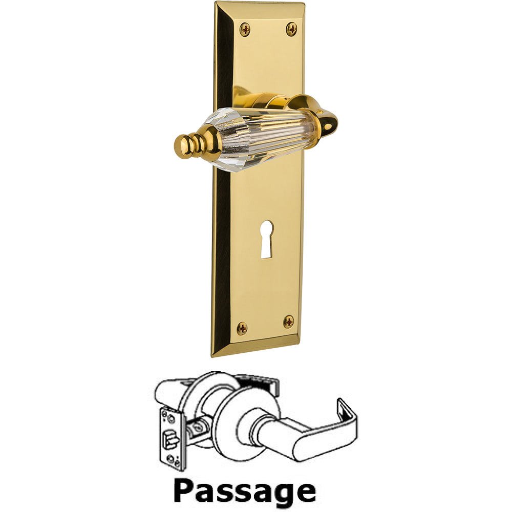 Nostalgic Warehouse Full Passage Set With Keyhole - New York Plate with Parlor Crystal Lever in Polished Brass
