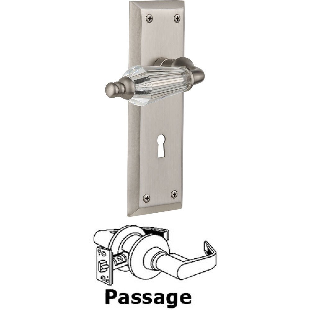Nostalgic Warehouse Full Passage Set With Keyhole - New York Plate with Parlor Crystal Lever in Satin Nickel