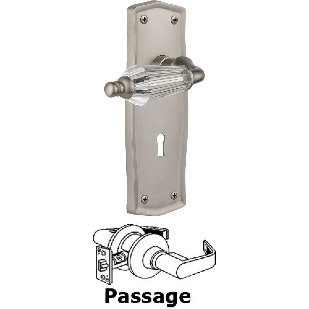 Nostalgic Warehouse Full Passage Set With Keyhole - Prairie Plate with Parlor Crystal Lever in Satin Nickel