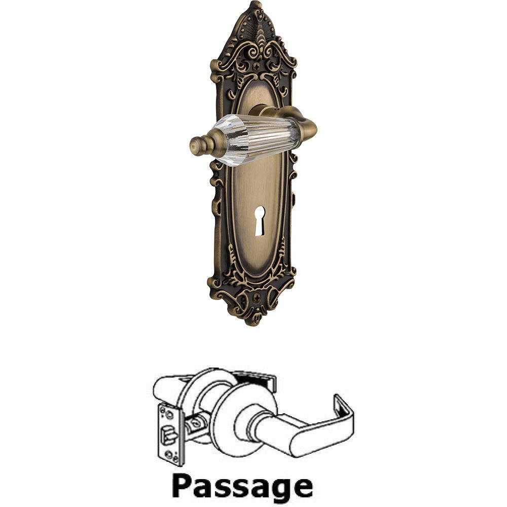 Nostalgic Warehouse Full Passage Set With Keyhole - Victorian Plate with Parlor Crystal Lever in Antique Brass
