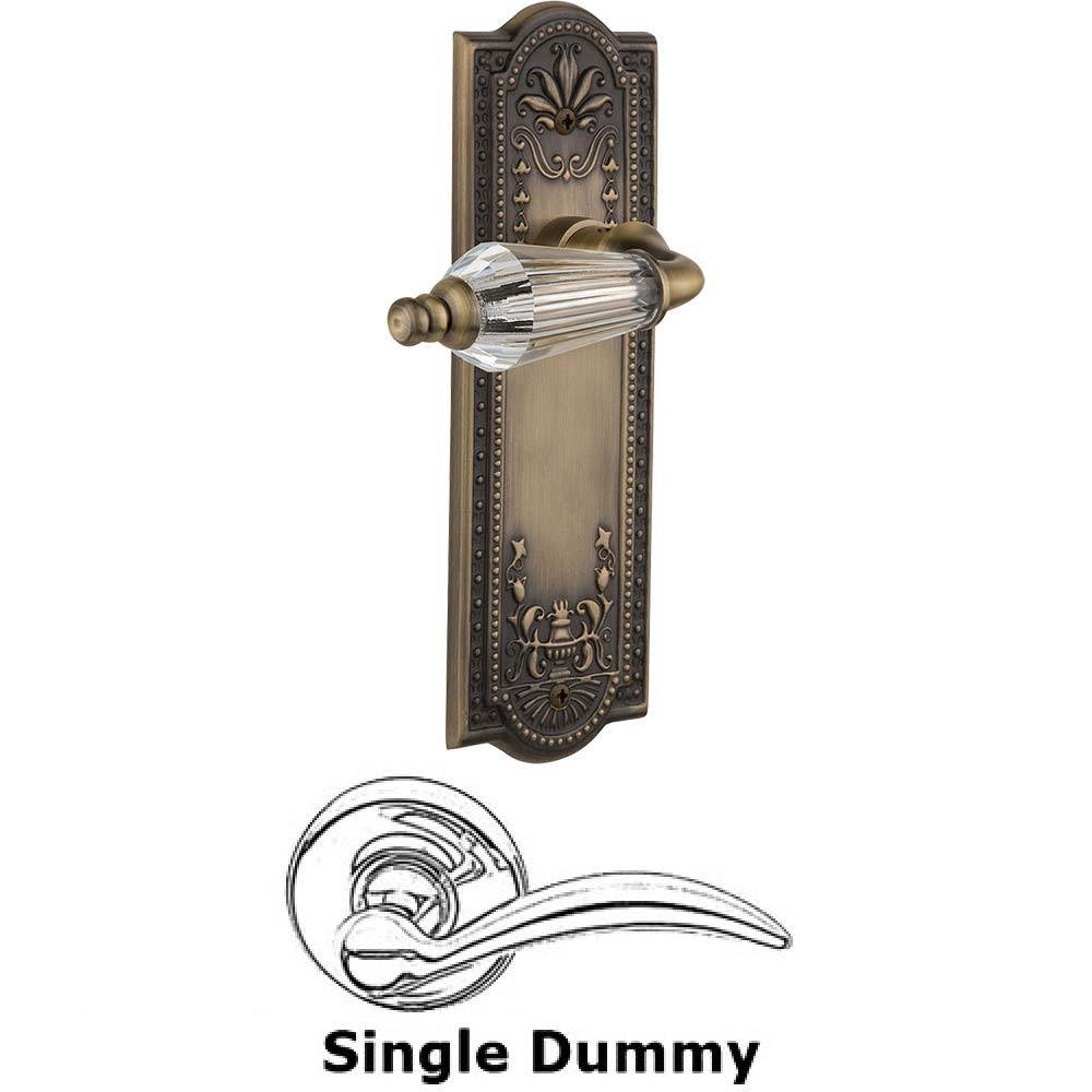 Nostalgic Warehouse Single Dummy Lever Without Keyhole - Meadows Plate with Parlour Crystal Lever in Antique Brass