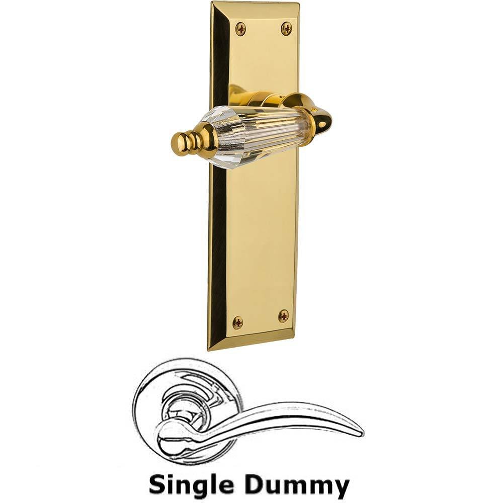 Nostalgic Warehouse Single Dummy Lever Without Keyhole - New York Plate with Parlour Crystal Lever in Polished Brass