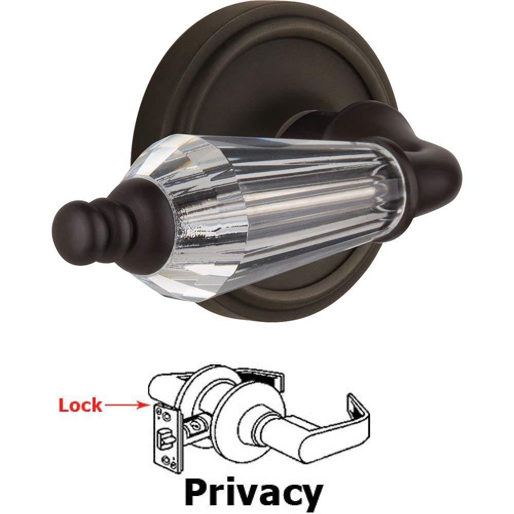 Nostalgic Warehouse Complete Privacy Set Without Keyhole - Classic Rosette with Parlour Crystal Lever in Oil Rubbed Bronze