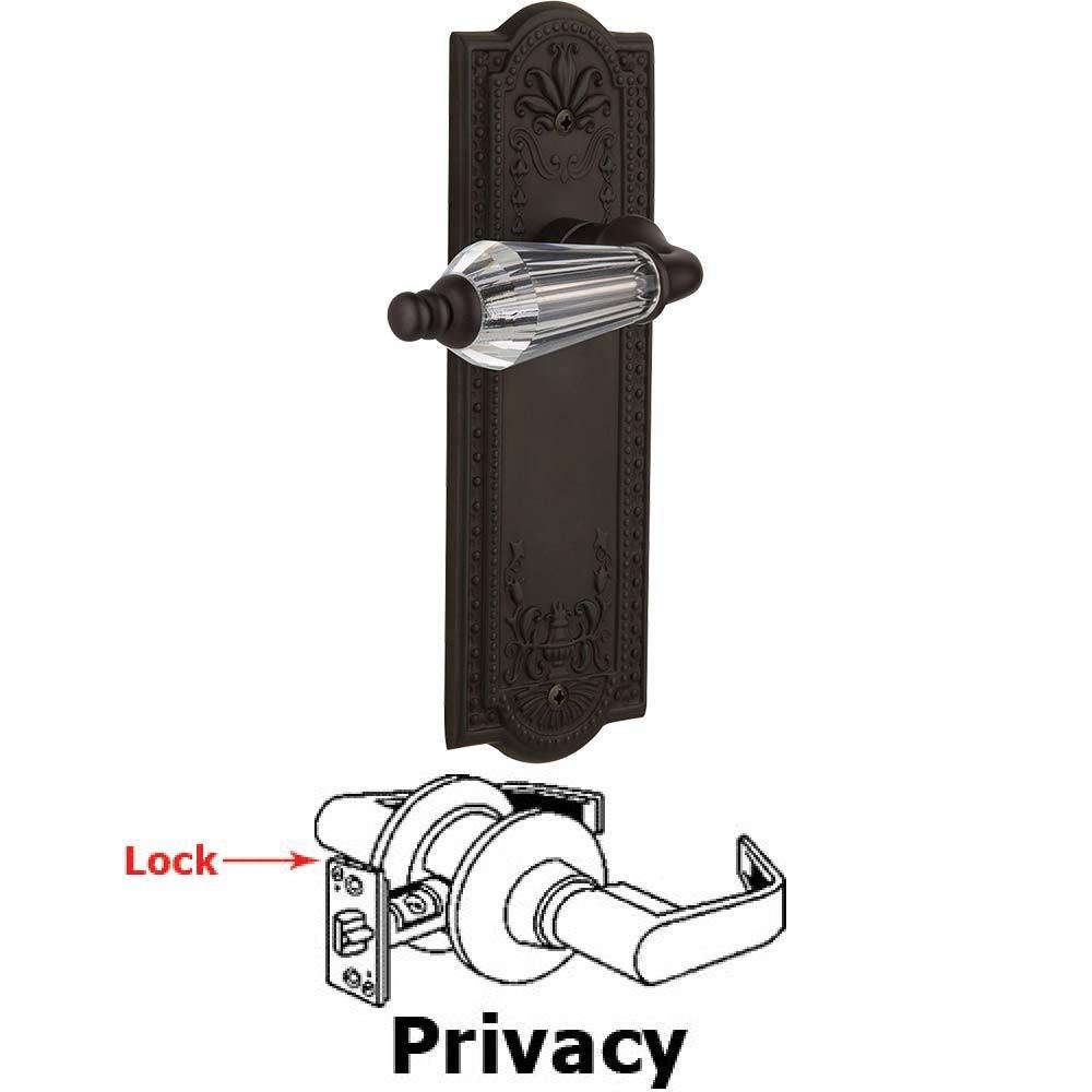 Nostalgic Warehouse Complete Privacy Set Without Keyhole - Meadows Plate with Parlor Crystal Lever in Oil Rubbed Bronze