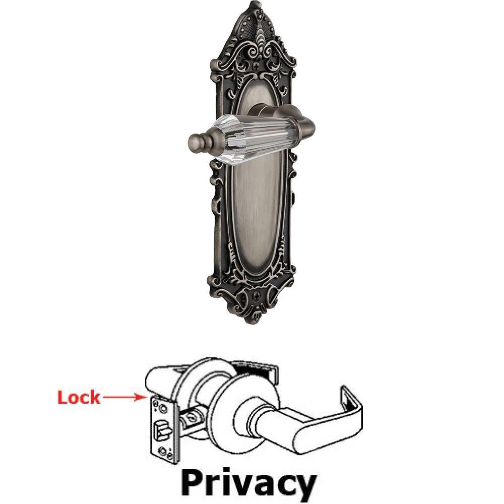 Nostalgic Warehouse Complete Privacy Set Without Keyhole - Victorian Plate with Parlor Crystal Lever in Antique Pewter