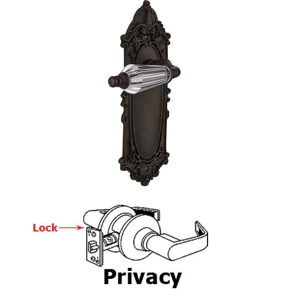 Nostalgic Warehouse Complete Privacy Set Without Keyhole - Victorian Plate with Parlor Crystal Lever in Oil Rubbed Bronze