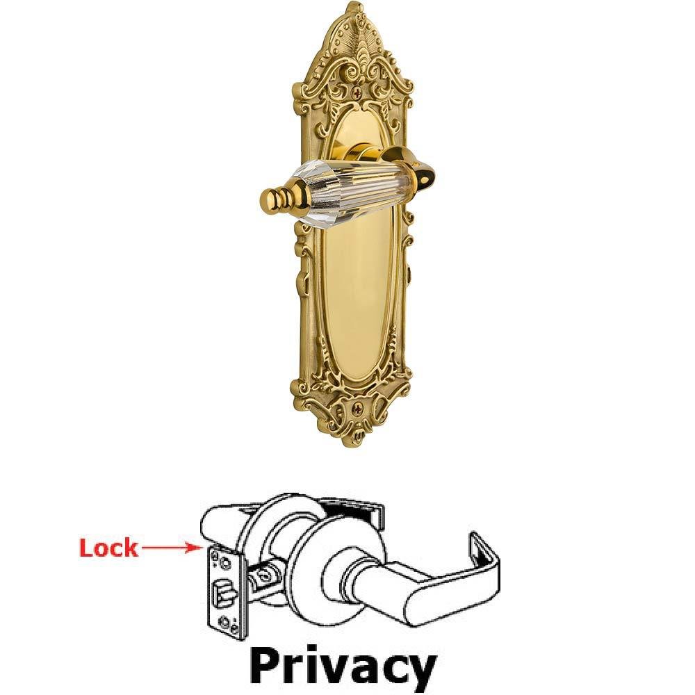 Nostalgic Warehouse Complete Privacy Set Without Keyhole - Victorian Plate with Parlor Crystal Lever in Polished Brass