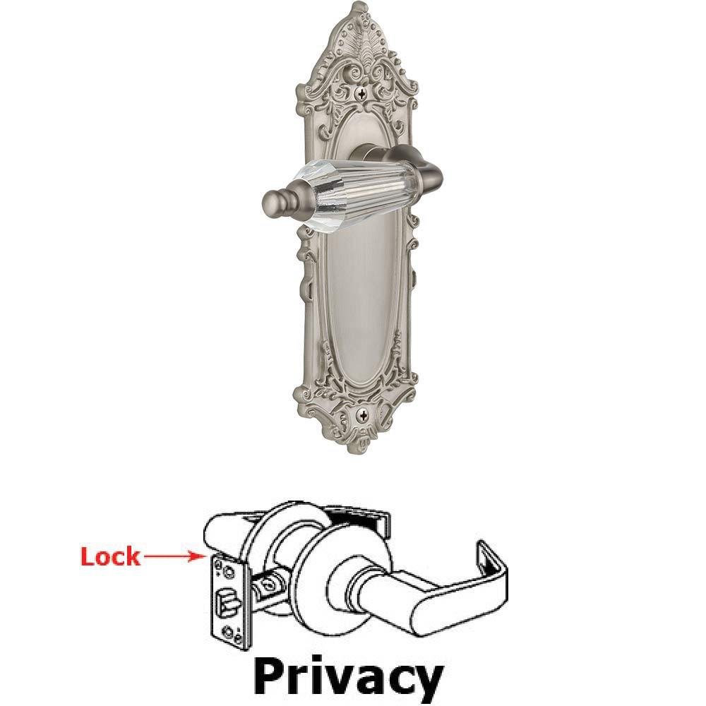 Nostalgic Warehouse Complete Privacy Set Without Keyhole - Victorian Plate with Parlor Crystal Lever in Satin Nickel