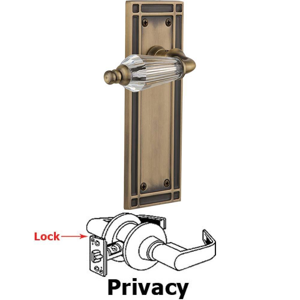 Nostalgic Warehouse Complete Privacy Set Without Keyhole - Mission Plate with Parlor Crystal Lever in Antique Brass