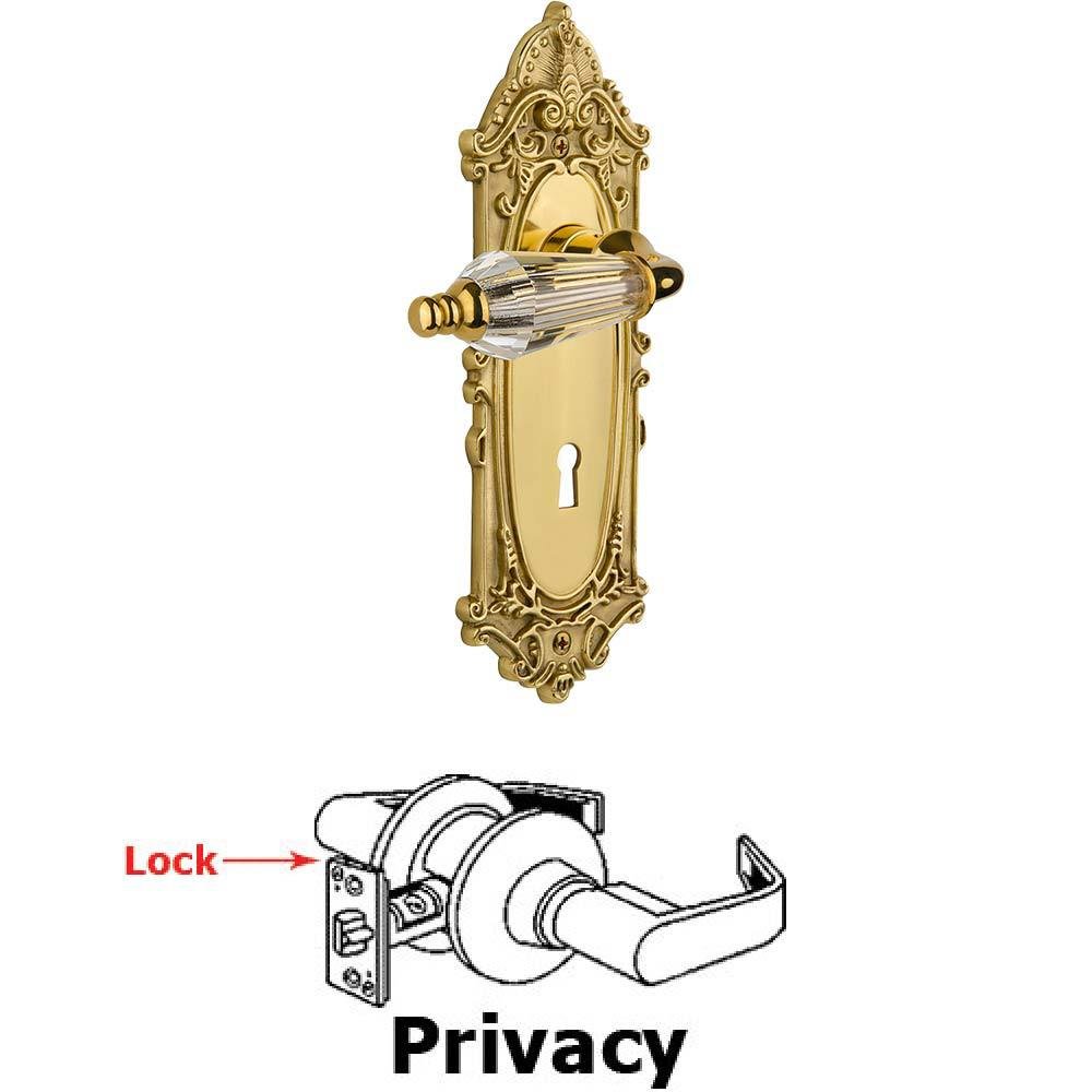 Nostalgic Warehouse Complete Privacy Set With Keyhole - Victorian Plate with Parlor Crystal Lever in Polished Brass