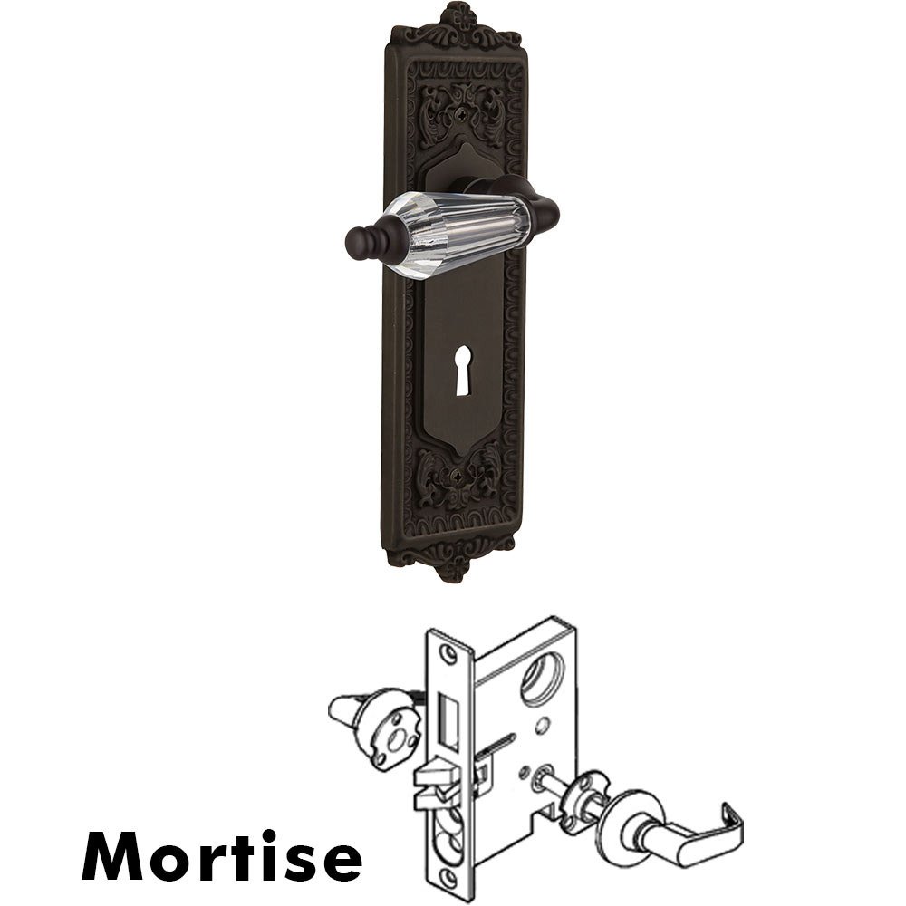 Nostalgic Warehouse Complete Mortise Lockset - Egg & Dart Plate with Parlour Crystal Lever in Oil Rubbed Bronze
