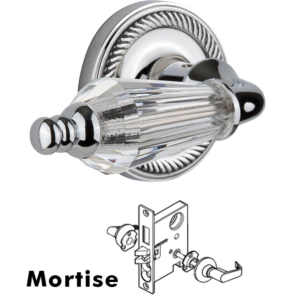 Nostalgic Warehouse Complete Mortise Lockset - Rope Rosette with Parlour Crystal Lever in Bright Chrome