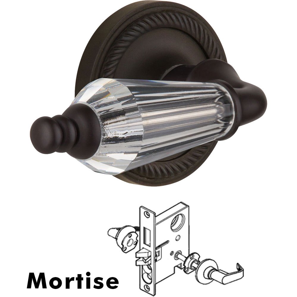 Nostalgic Warehouse Complete Mortise Lockset - Rope Rosette with Parlour Crystal Lever in Oil Rubbed Bronze