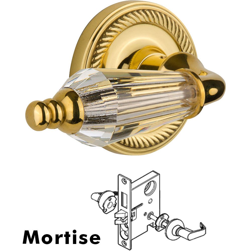 Nostalgic Warehouse Complete Mortise Lockset - Rope Rosette with Parlour Crystal Lever in Polished Brass