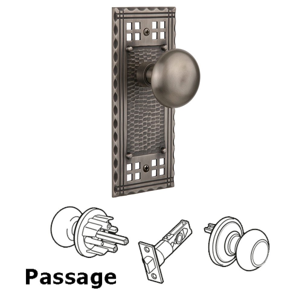 Nostalgic Warehouse Passage Craftsman Plate with New York Knob in Antique Pewter