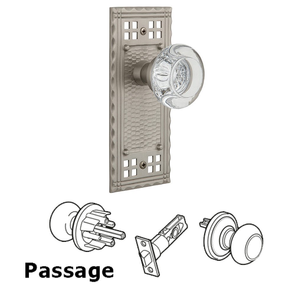 Nostalgic Warehouse Passage Craftsman Plate with Round Clear Crystal Knob in Satin Nickel