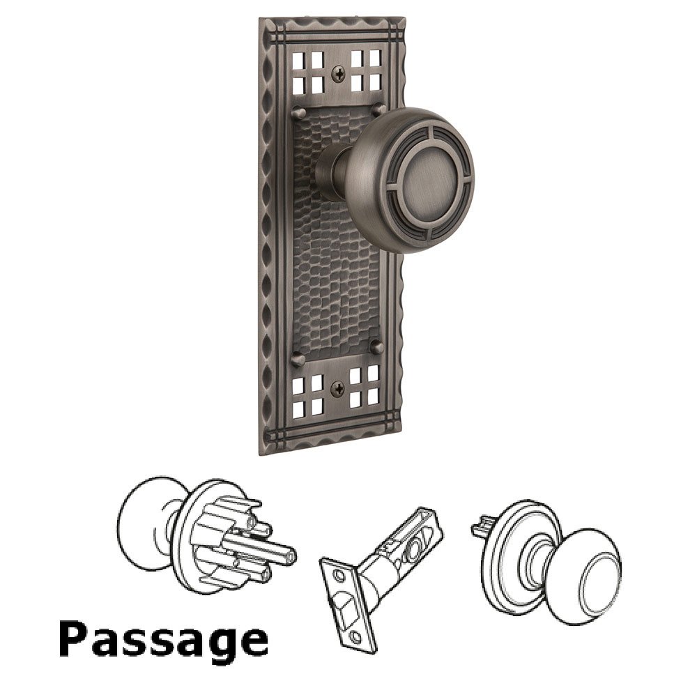 Nostalgic Warehouse Passage Craftsman Plate with Mission Door Knob in Antique Pewter