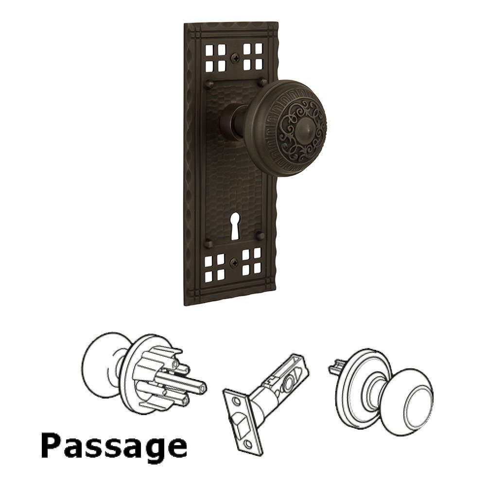 Nostalgic Warehouse Passage Craftsman Plate with Keyhole and Egg & Dart Door Knob in Oil-Rubbed Bronze