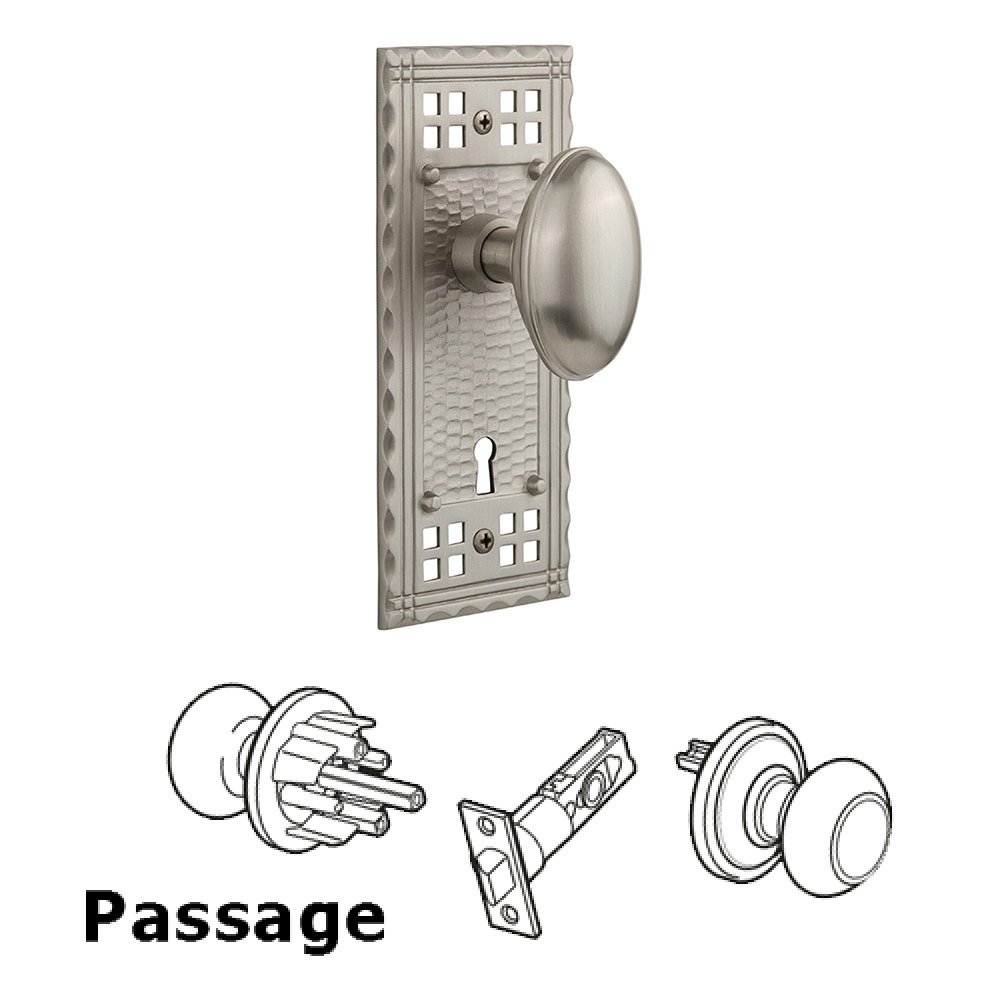 Nostalgic Warehouse Passage Craftsman Plate with Homestead Knob and Keyhole in Satin Nickel