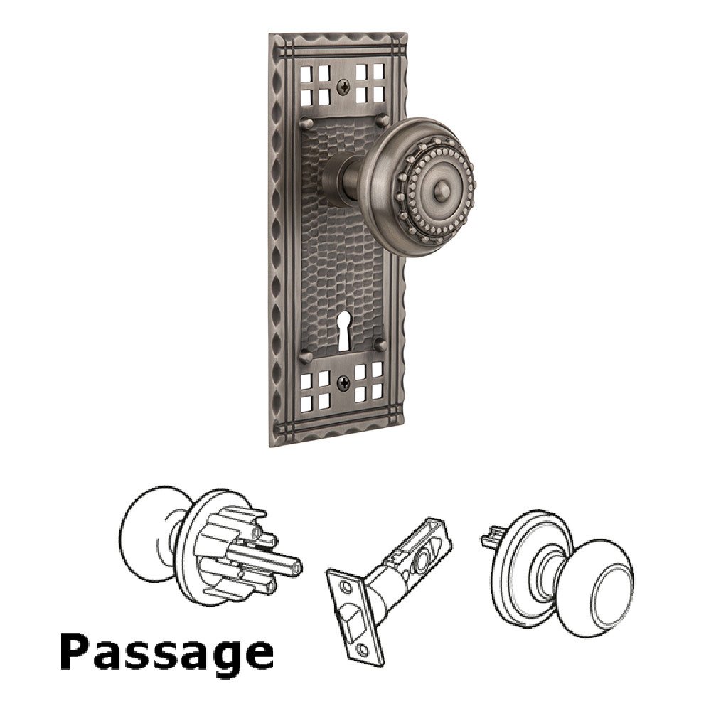 Nostalgic Warehouse Passage Craftsman Plate with Keyhole and Meadows Door Knob in Antique Pewter