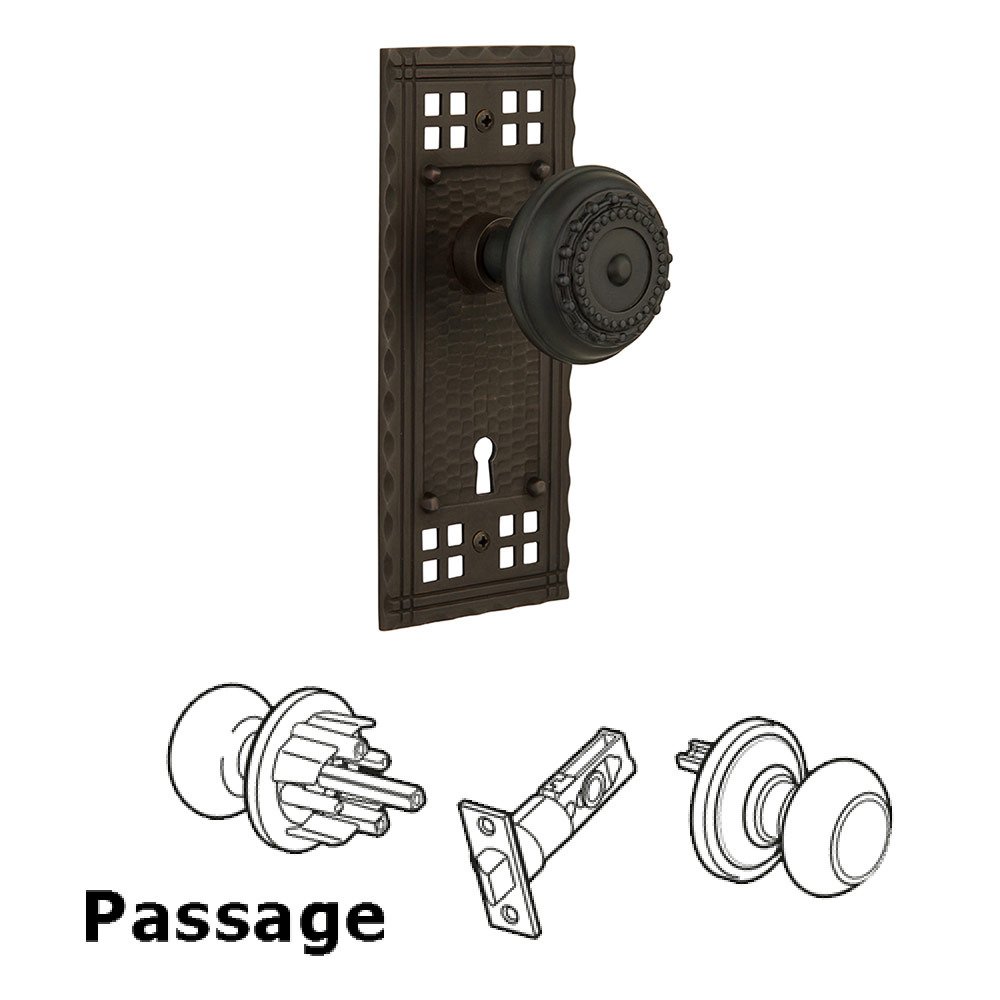 Nostalgic Warehouse Passage Craftsman Plate with Meadows Knob and Keyhole in Oil Rubbed Bronze