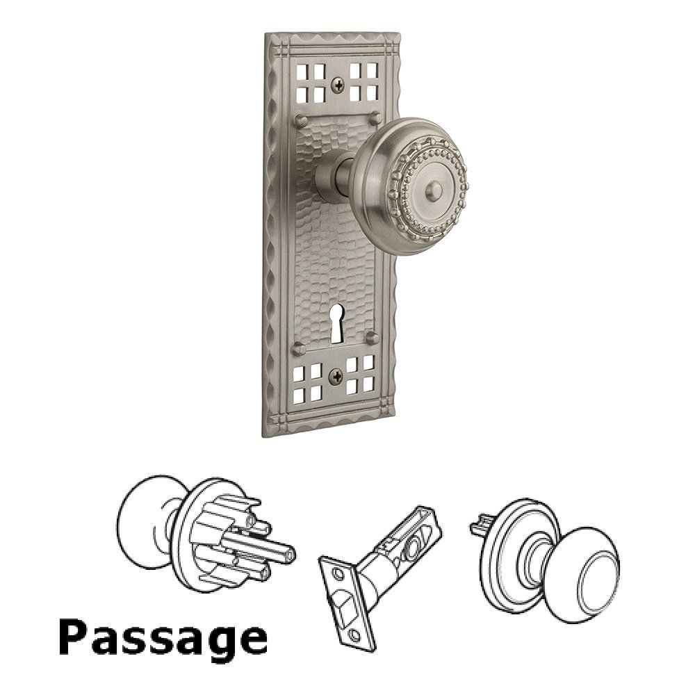Nostalgic Warehouse Passage Craftsman Plate with Meadows Knob and Keyhole in Satin Nickel