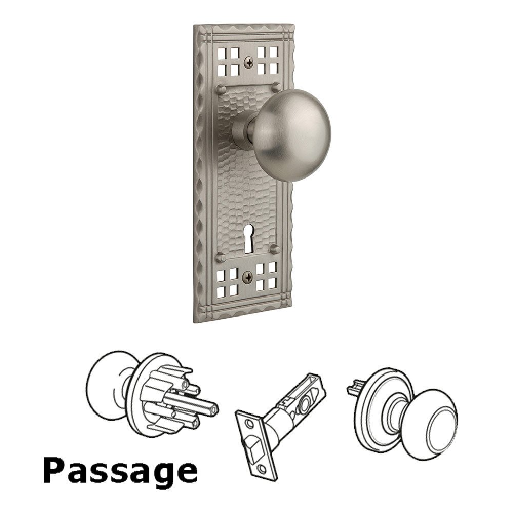 Nostalgic Warehouse Passage Craftsman Plate with Keyhole and New York Door Knob in Satin Nickel