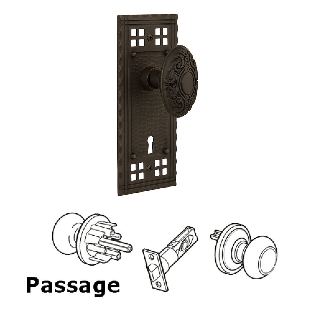 Nostalgic Warehouse Passage Craftsman Plate with Victorian Knob and Keyhole in Oil Rubbed Bronze