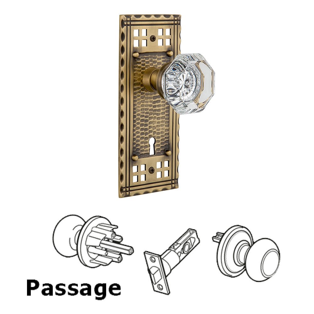 Nostalgic Warehouse Passage Craftsman Plate with Waldorf Knob and Keyhole in Antique Brass