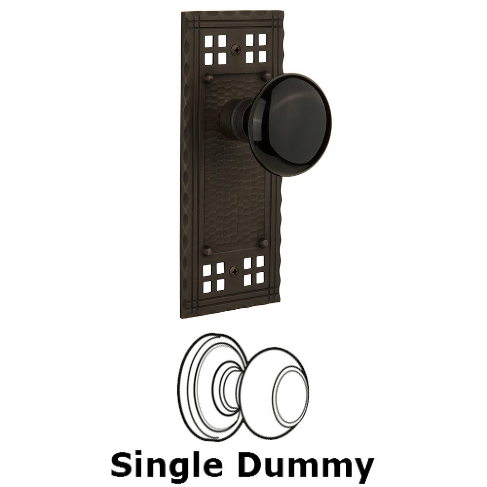 Nostalgic Warehouse Single Dummy Craftsman Plate with Black Porcelain Knob in Oil Rubbed Bronze