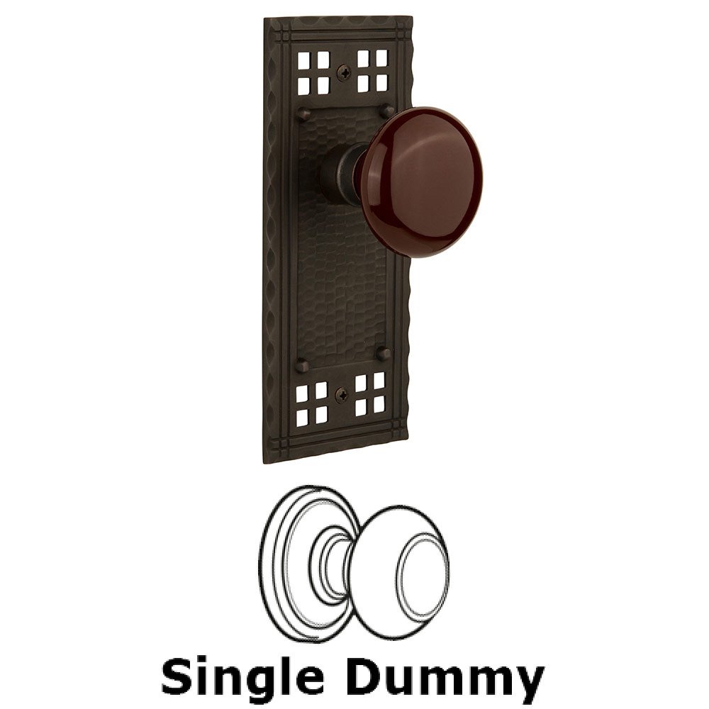 Nostalgic Warehouse Single Dummy Craftsman Plate with Brown Porcelain Knob in Oil Rubbed Bronze
