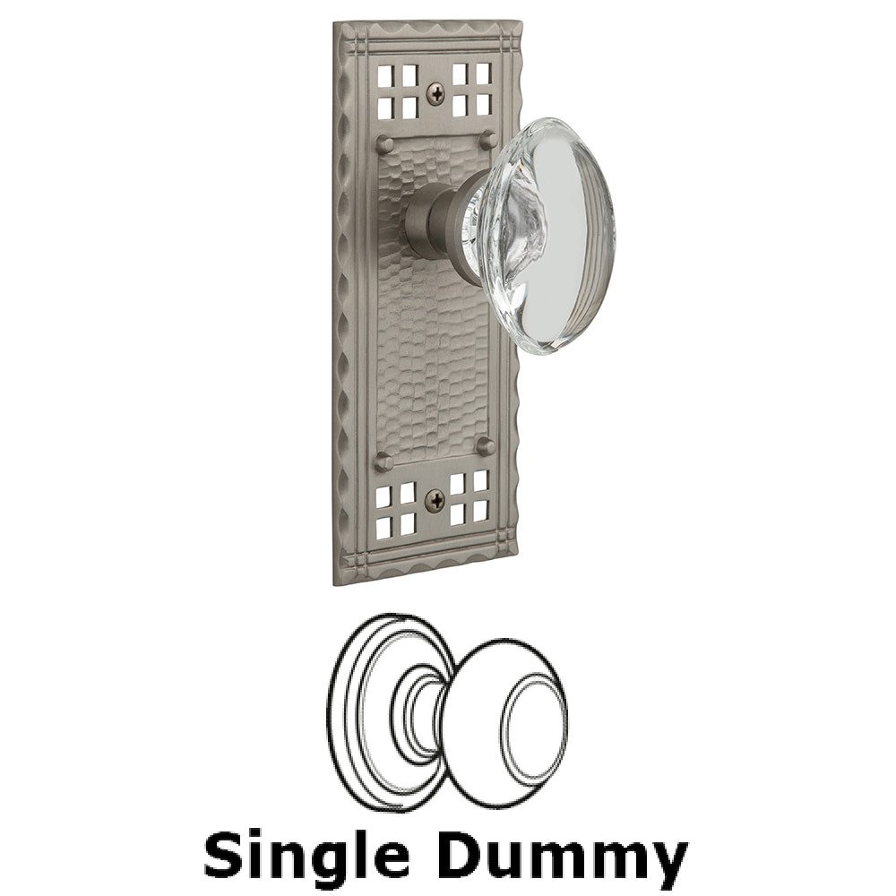 Nostalgic Warehouse Single Dummy Craftsman Plate with Oval Clear Crystal Knob in Satin Nickel