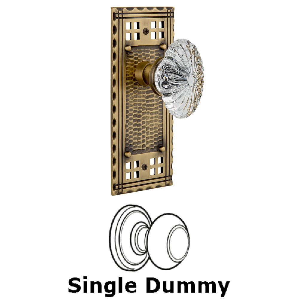 Nostalgic Warehouse Single Dummy Craftsman Plate with Oval Fluted Crystal Knob in Antique Brass