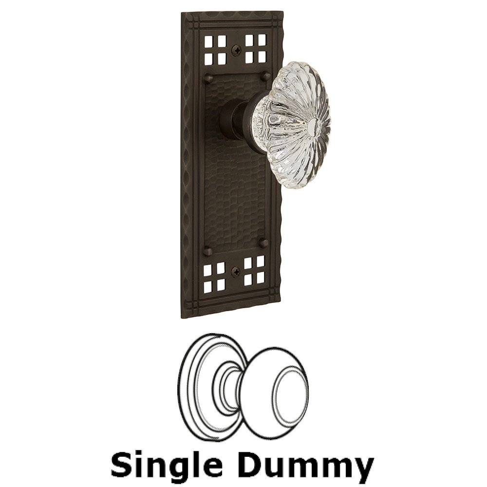 Nostalgic Warehouse Single Dummy Craftsman Plate with Oval Fluted Crystal Knob in Oil Rubbed Bronze