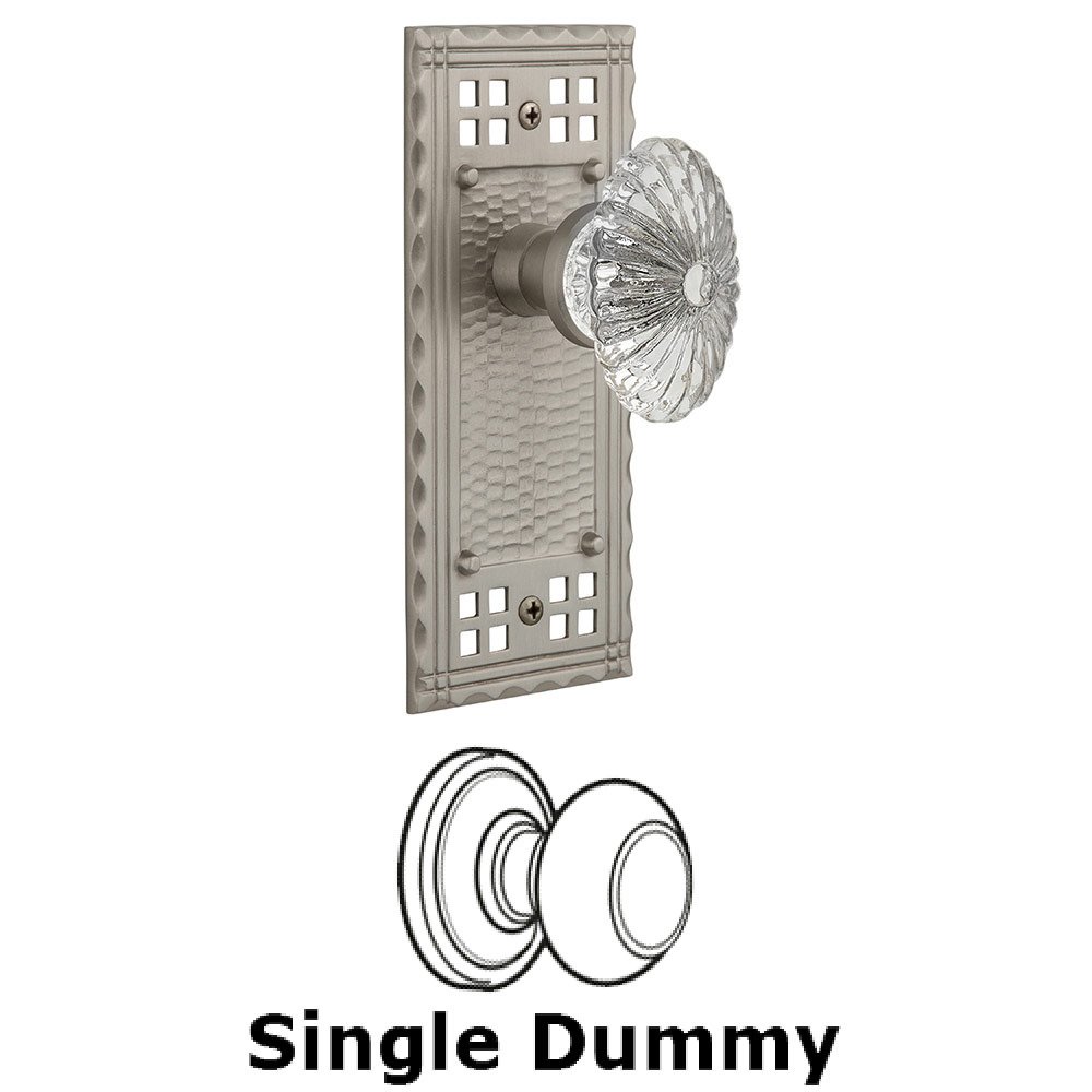 Nostalgic Warehouse Single Dummy Craftsman Plate with Oval Fluted Crystal Knob in Satin Nickel