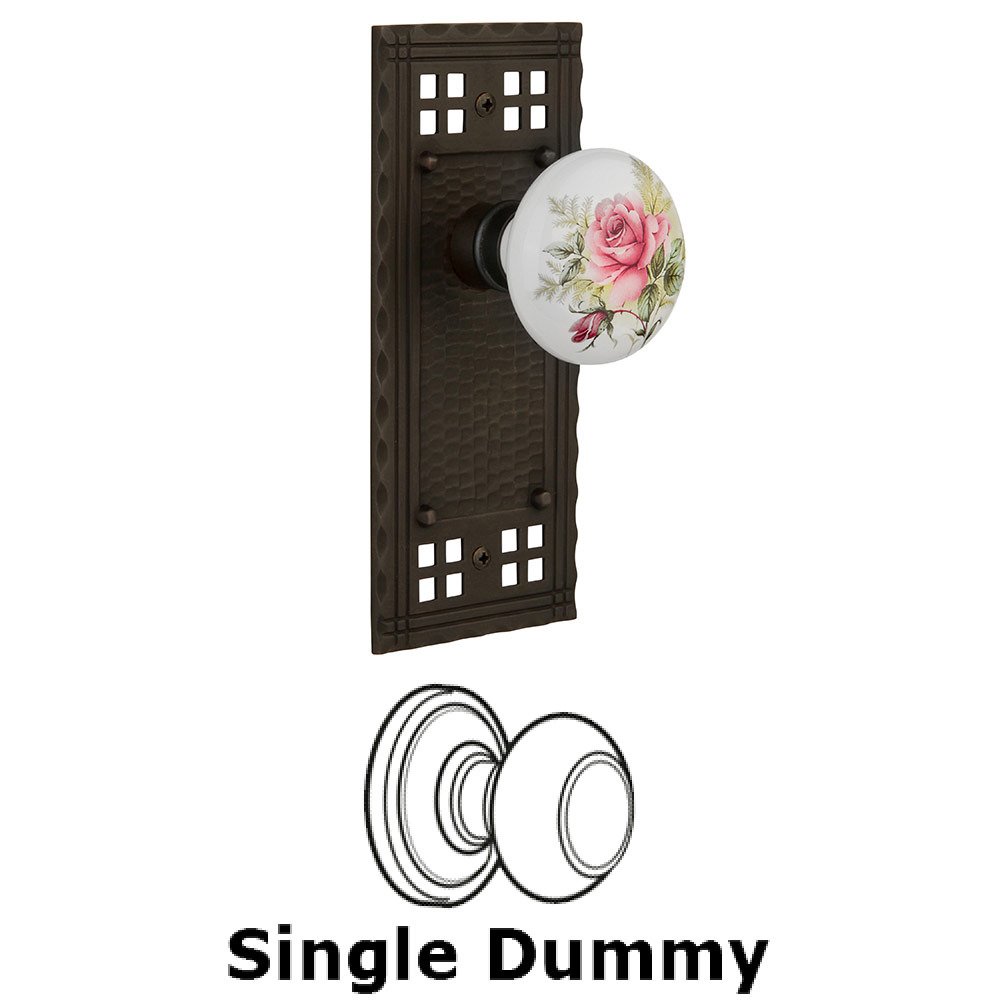 Nostalgic Warehouse Single Dummy Craftsman Plate with White Rose Porcelain Knob in Oil Rubbed Bronze
