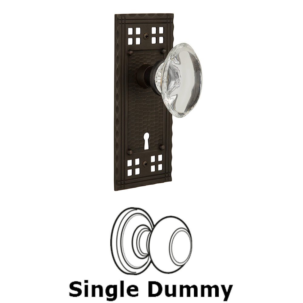 Nostalgic Warehouse Single Dummy Craftsman Plate with Oval Clear Crystal Knob and Keyhole in Oil Rubbed Bronze