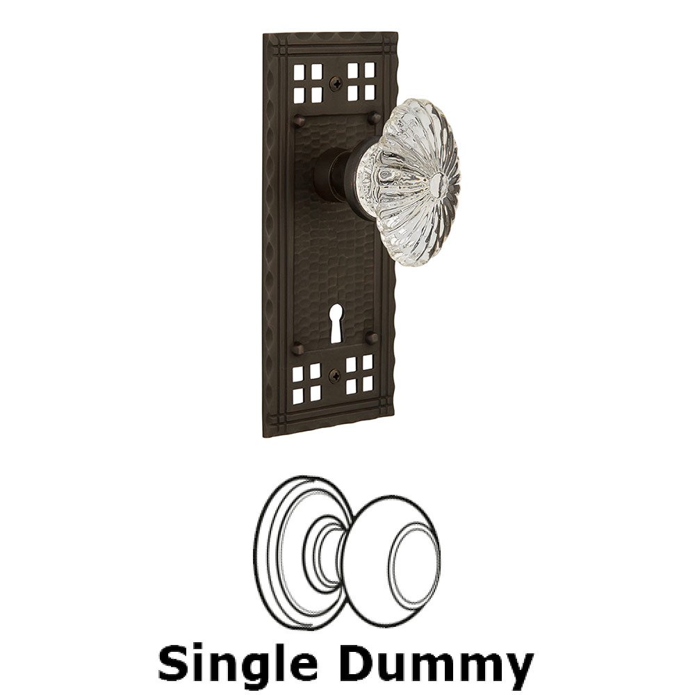 Nostalgic Warehouse Single Dummy Craftsman Plate with Oval Fluted Crystal Knob and Keyhole in Oil Rubbed Bronze