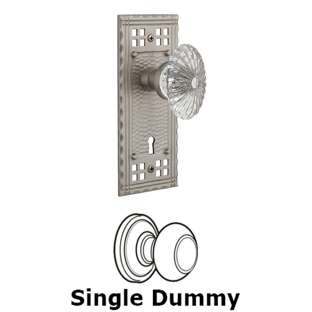 Nostalgic Warehouse Single Dummy Craftsman Plate with Oval Fluted Crystal Knob and Keyhole in Satin Nickel