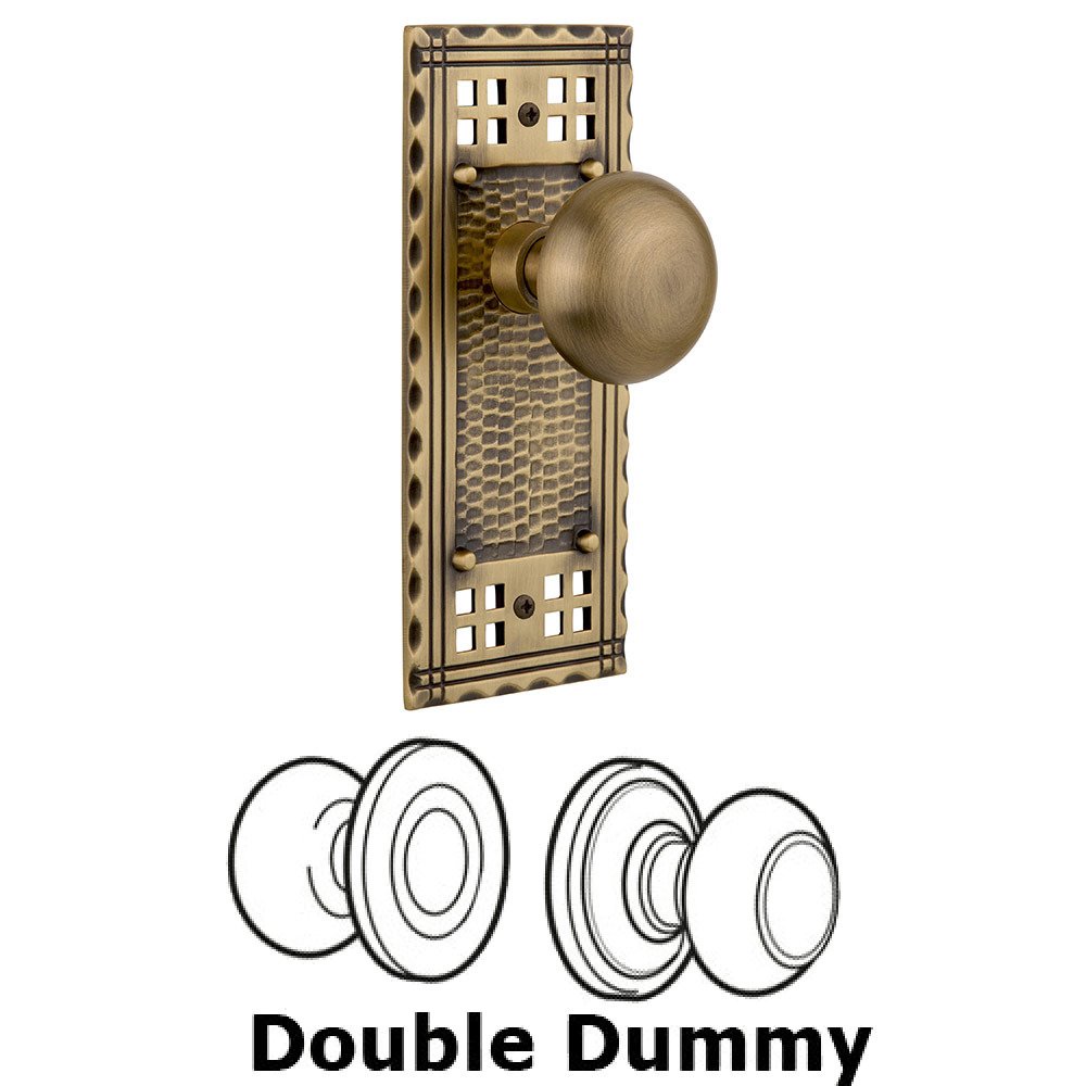 Nostalgic Warehouse Double Dummy Craftsman Plate with New York Knob in Antique Brass